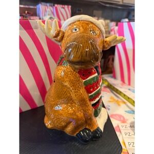 Pink Zebra Christmas Moose Ceramic Luminary Candle Holder